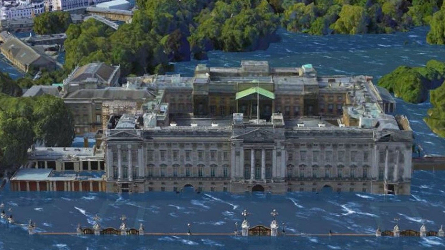 قصر باكنغهام البريطاني محاطا بالمياة لتاثيرات المناخ -Climate Central صورة من حملة 
