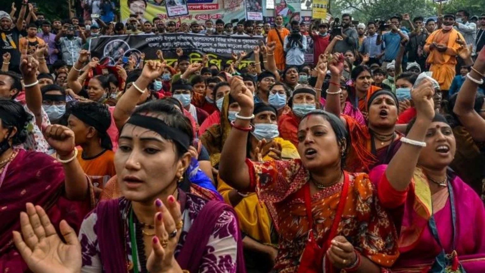 احتجاجات إثر العنف الدامي ضد الهندوس في بنغلاديش. في 27 تشرين الأول/ أكتوبر 2021.