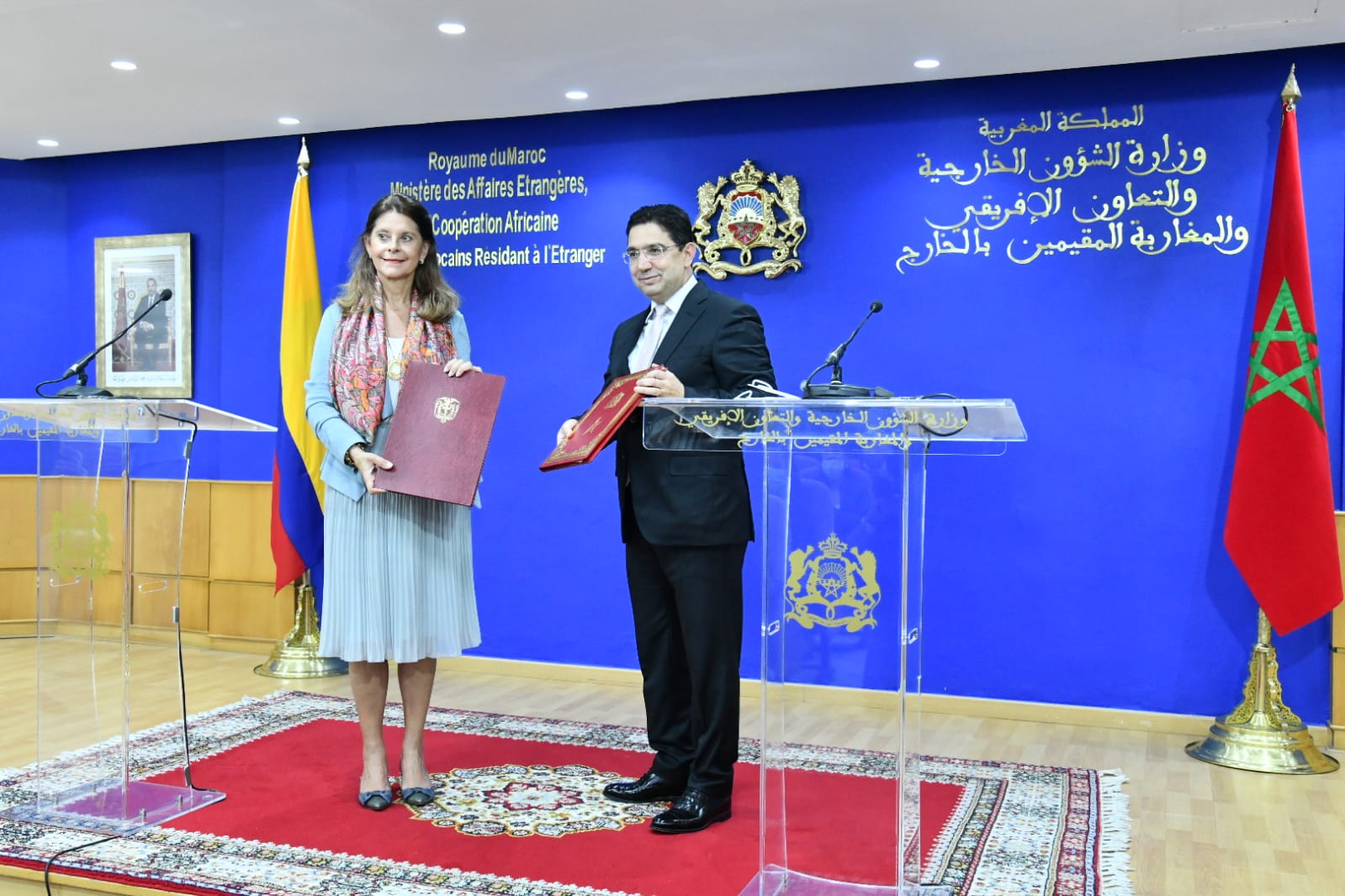 وزير خارجية المغرب لدى استقباله نائبة الرئيس الكولومبي ووزيرة الخارجية