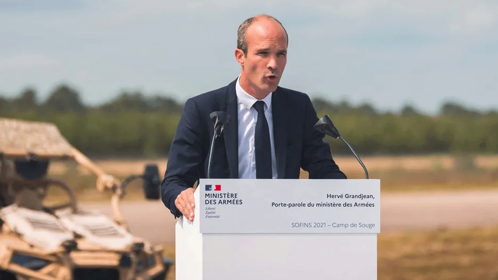  المتحدث باسم وزارة القوات المسلحة، إيرفيه غراندغجين، خلال ندوة شبكة الابتكار لقوات العمليات الخاصة (SOFINS) في Martignas-sur-Jalle ، في 1 حزيران/ يونيو 2021.