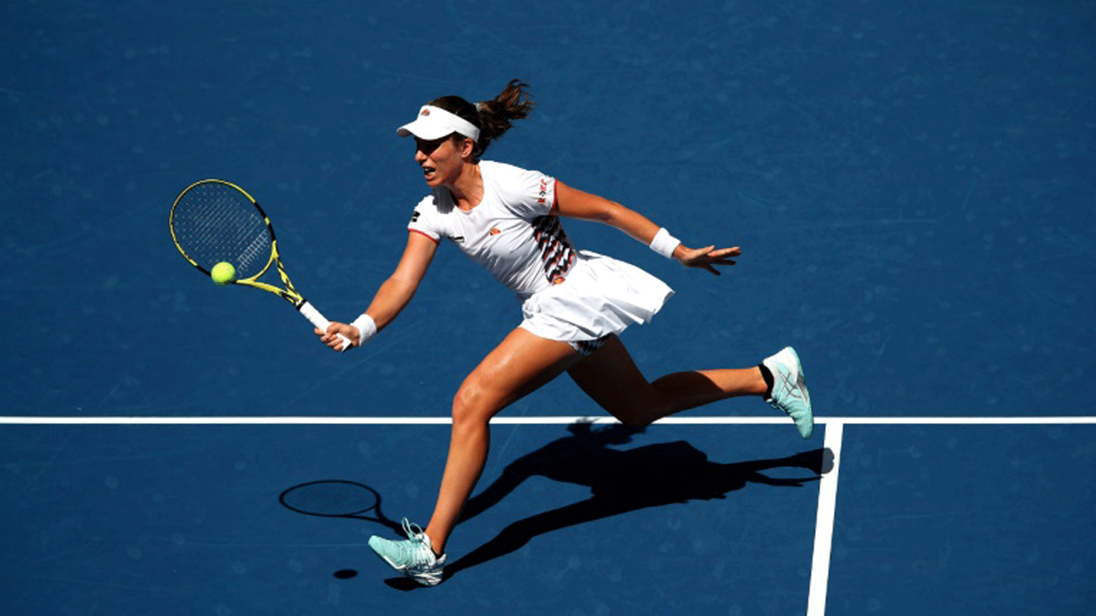 لقطة للاعبة كرة المضرب جوهانا كونتا خلال مباراتها ضد الأوكرانية إيلينا سفيتولينا في بطولة الولايات المتحدة المفتوحة. 3 ايلول/سبتمبر 2019