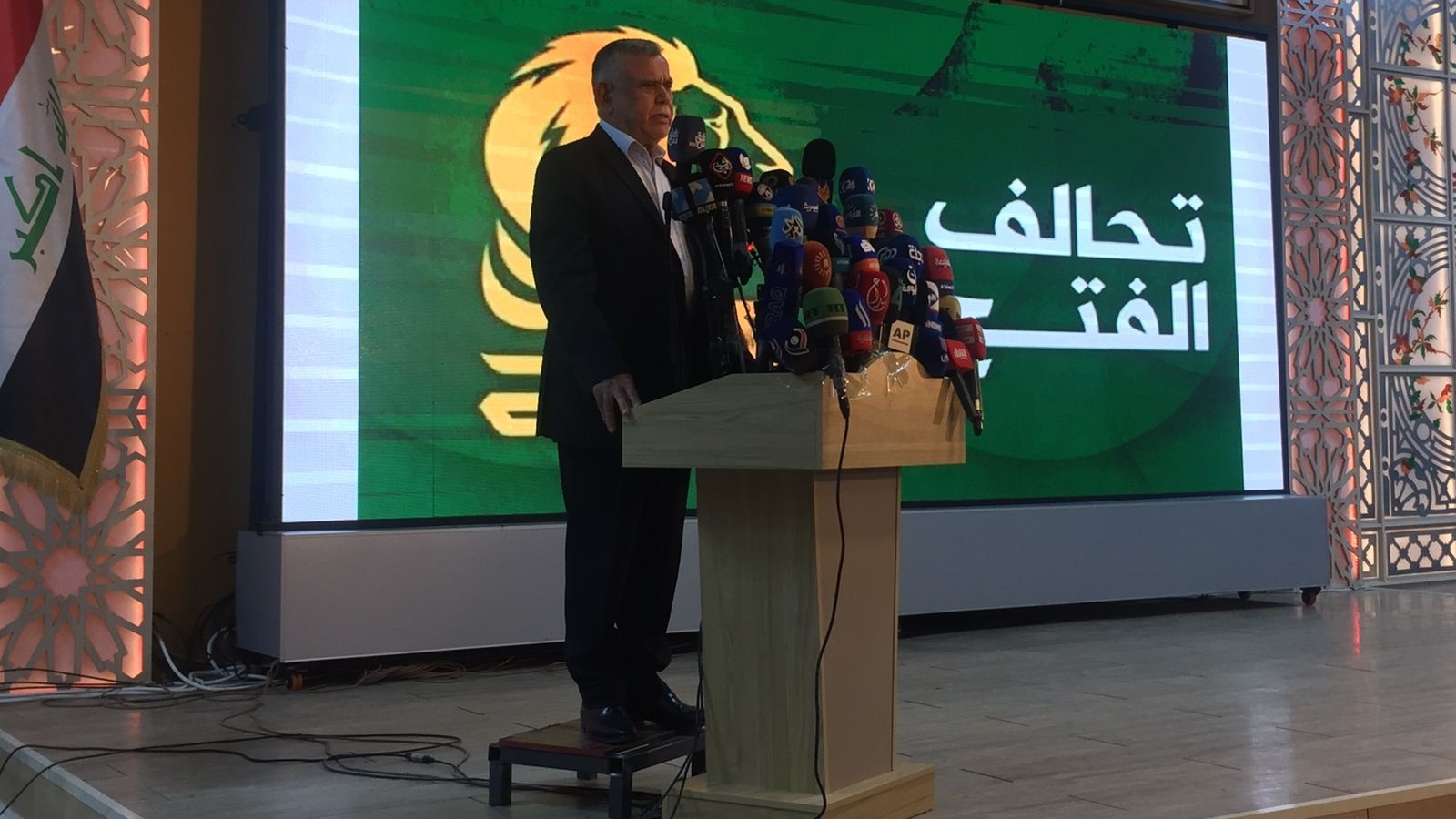 العامري خلال مؤتمره الصحافي في بغداد السبت 4 كانون الأول/ ديسمبر 2021 حول الموقف من نتائج الانتخابات (الوكالة الوطنية)