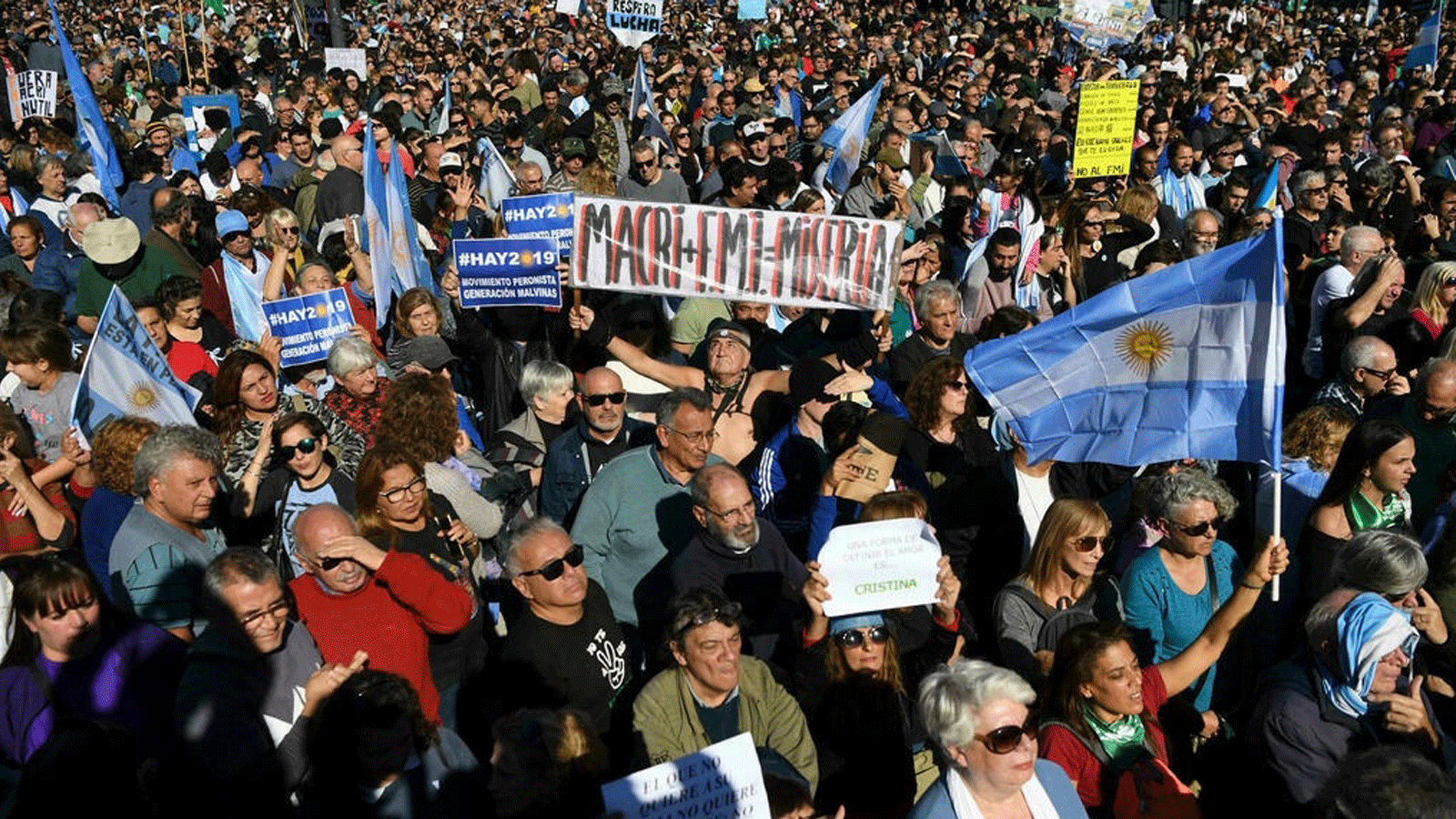 مظاهرات ضد مفاوضات الحكومة مع صندوق النقد الدولي (IMF)، في بوينس آيرس، في 25 أيار/أيمايو 2018.