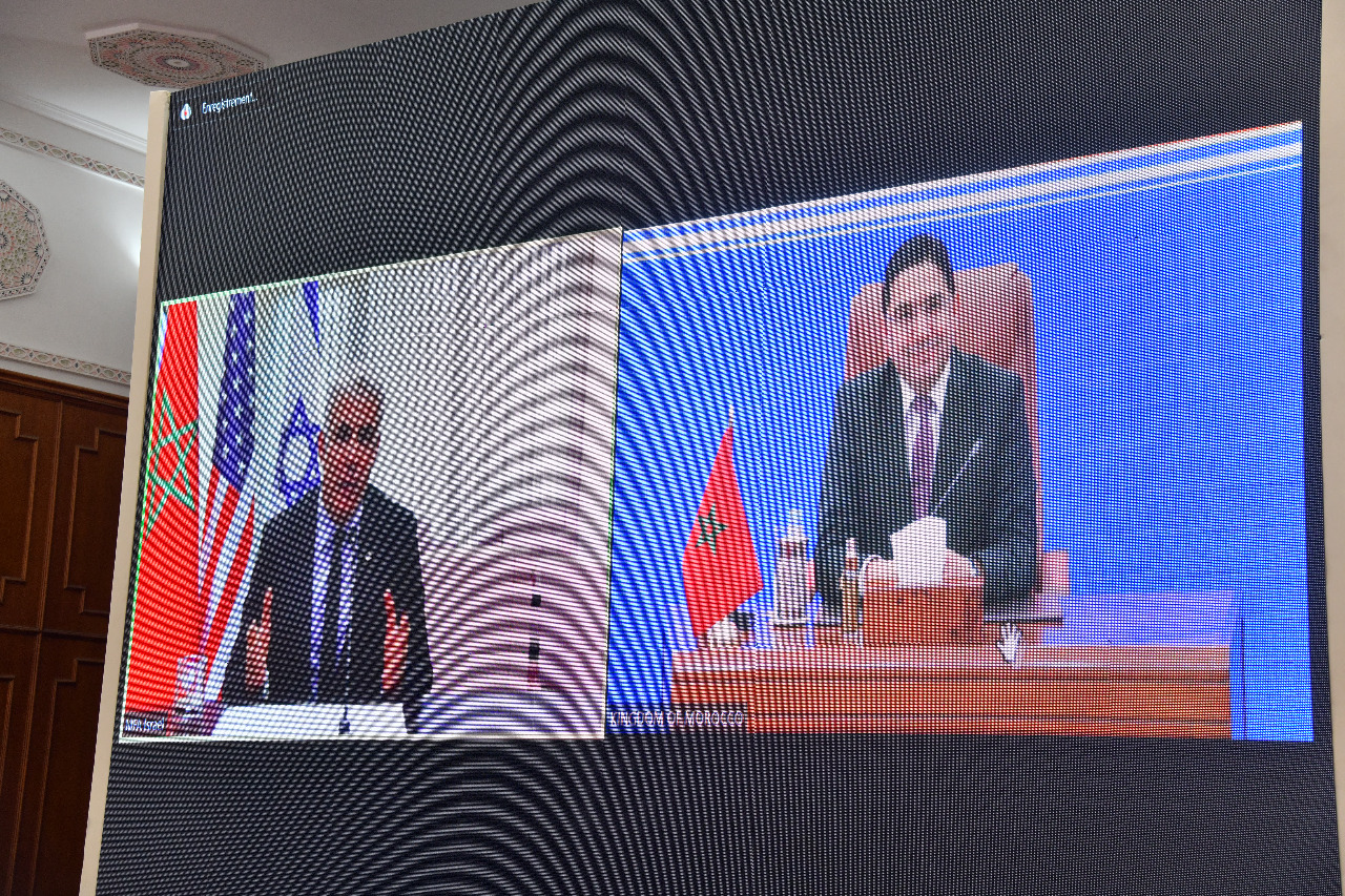 بوريطة ولبيد أثناء اجتماع عقد اليوم الاربعاء عبر الفيديو