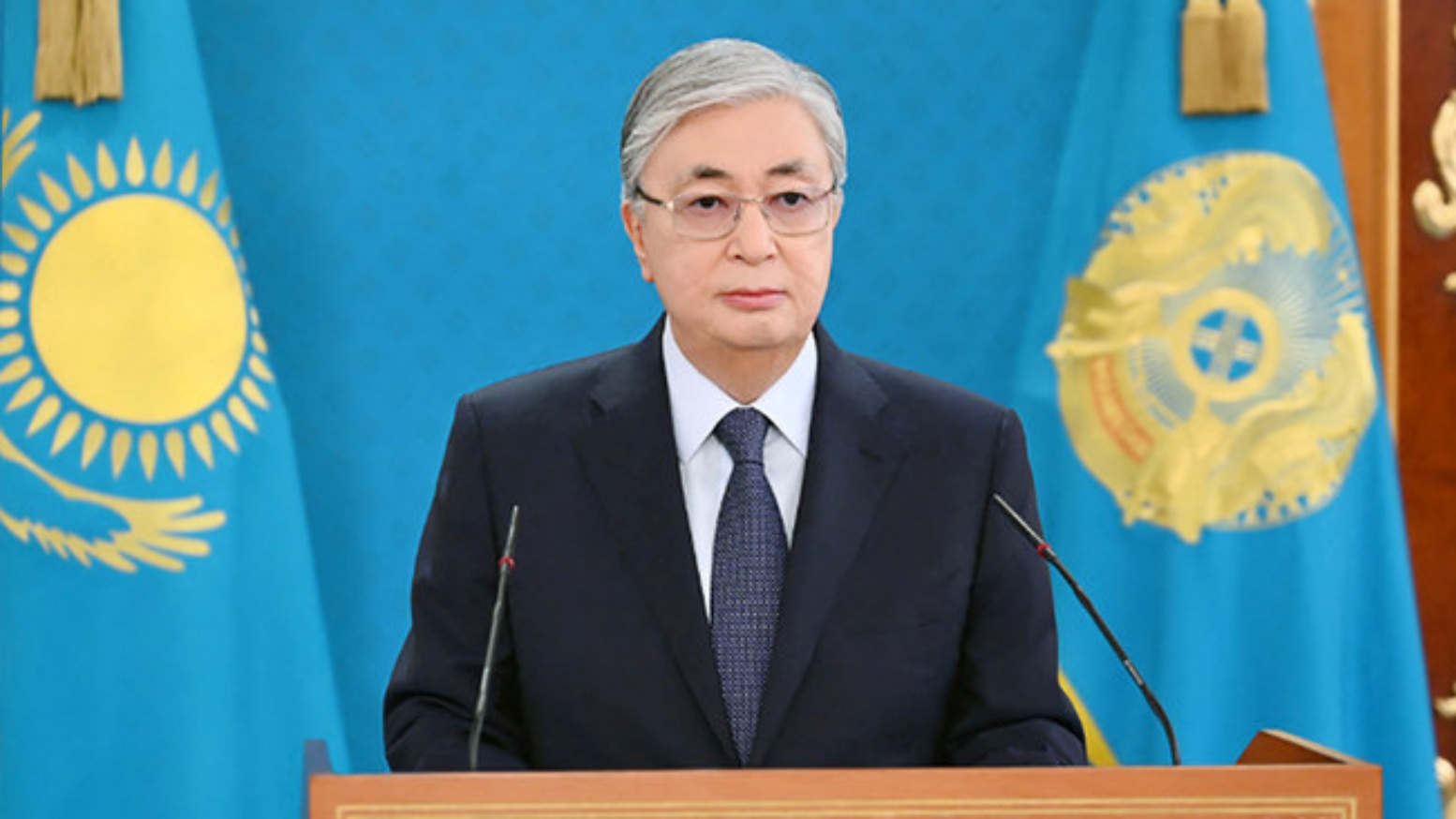 الرئيس الكازاخستاني قاسم جومارت توكاييف، يلقي خطابًا عامًا في ألماتي. 7 يناير 2022