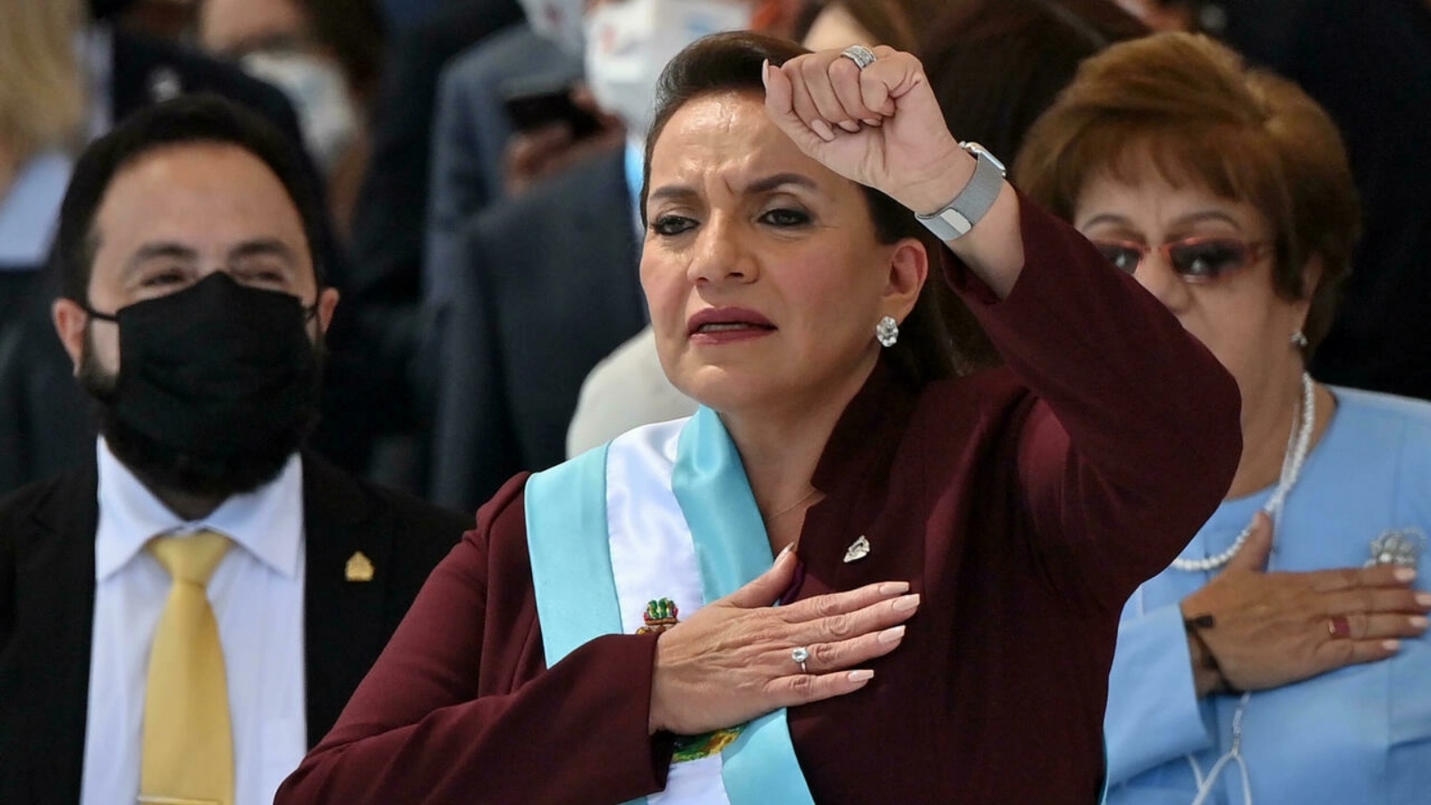 رئيسة هندوراس زيومارا كاسترو خلال تنصيبها في 27 يناير 2022 في تيغوسيغالبا 
