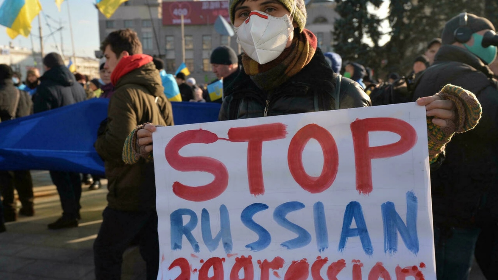 جانب من التظاهرة في مدينة خاركيف الأوكرانية في 5 فبراير 2022