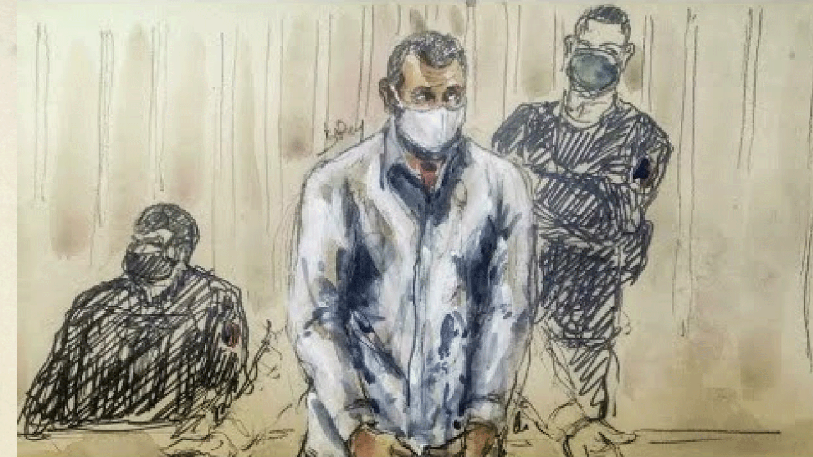 رسم كاريكاتوري لصلاح عبد السلام الذي يقول إنه "لم يقتل ولم يجرح أحدا" خلال اعتداءات 13 نوفمبر 2015 بباريس