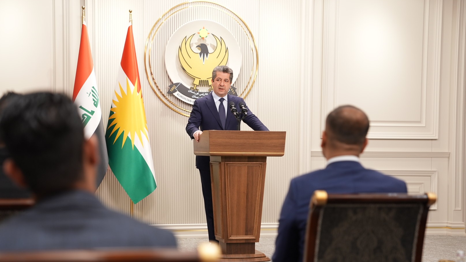 رئيس حكومة اقليم كردستان العراق مسرور بارزاني خلال مؤتمره الصحافي في اربيل الخميس 3 آذار مارس 2022