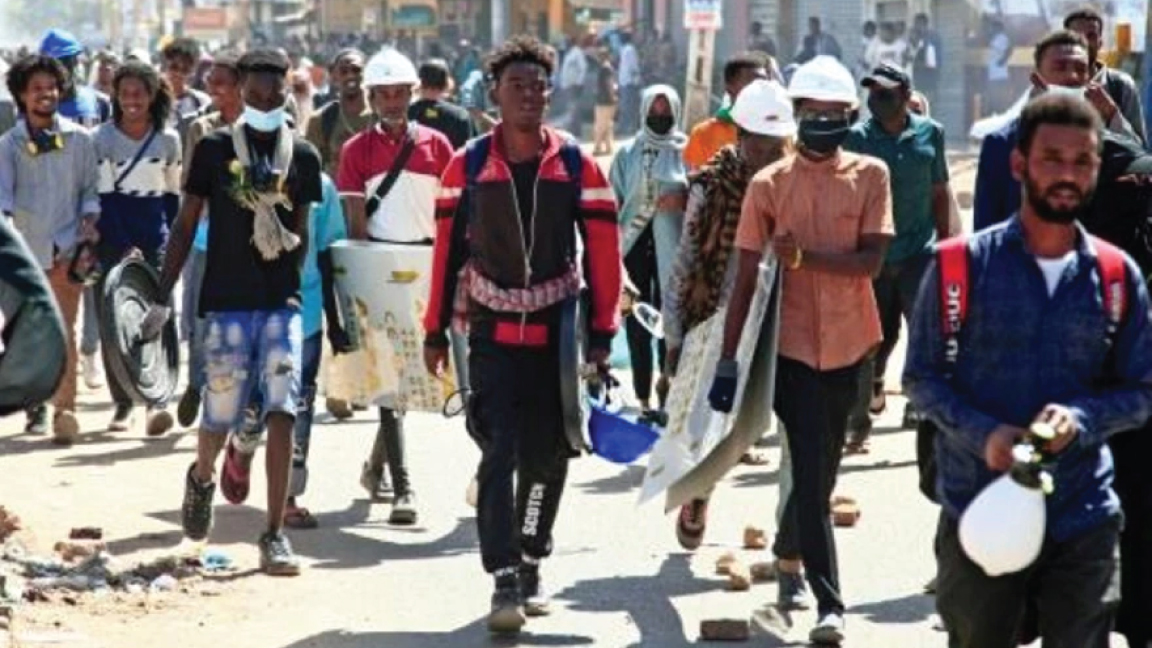 متظاهرون مناهضون للانقلاب في الخرطوم بتاريخ 7 فبراير 2022 