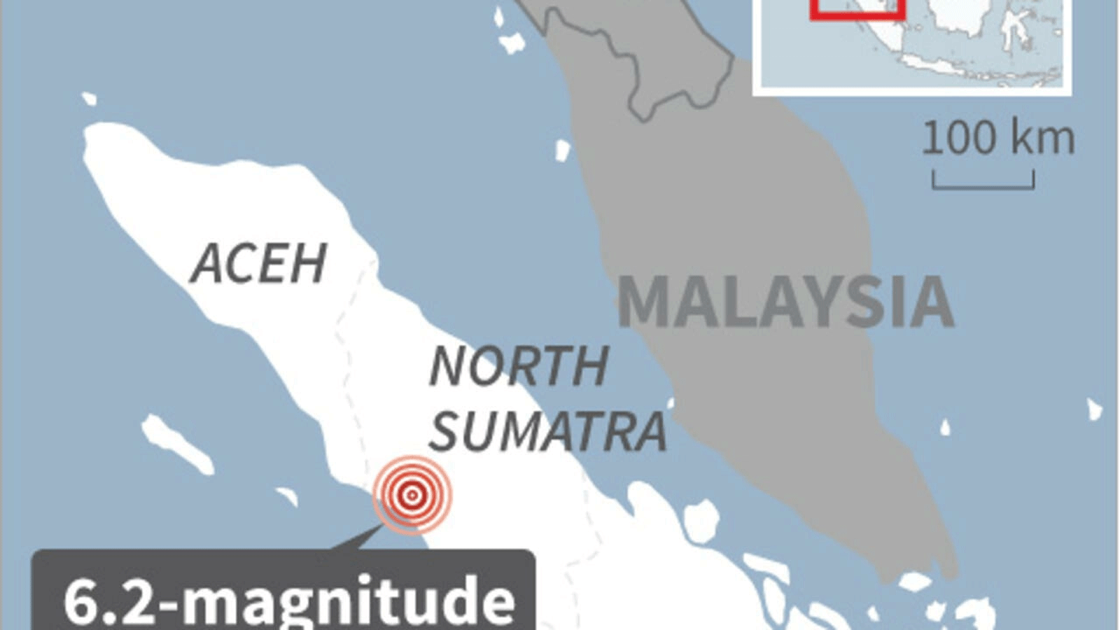 خريطة لإندونيسيا تحدد مركز الزلزال الذي بلغت قوته 6.2 درجة