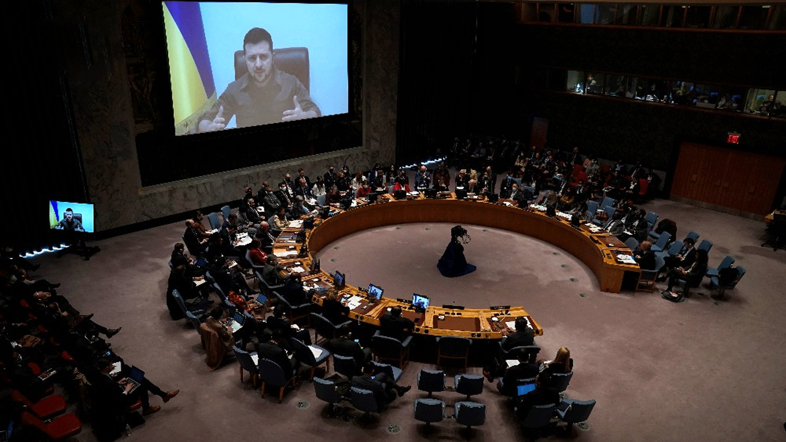 زيلينسكي متوجها إلى مجلس الأمن الدولي. 5 نيسان\ أبريل 2022