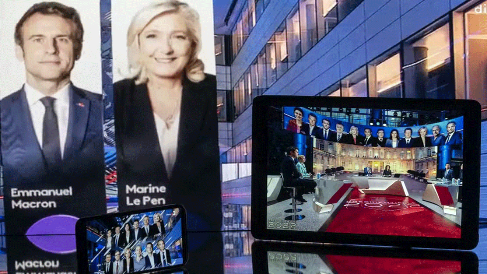 مرشحة اليمين المتطرف مارين لوبن والرئيس الفرنسي إيمانويل ماكرون يستعدان لمنظرة تلفزيونية مرتقبة غداً الأربعاء 20 نيسان\ أبريل 2022