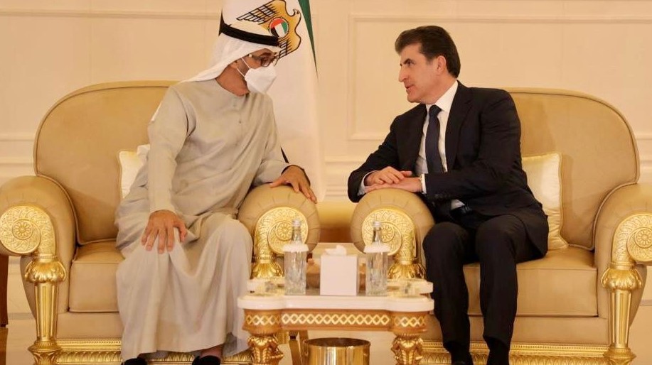 رئيس اقليم كردستان العراق نجيرفان بارزاني ملتقيًا في ابو ظبي الاثنين مع رئيس دولة الامارات الشيخ محمد بن زايد آل نهيان
