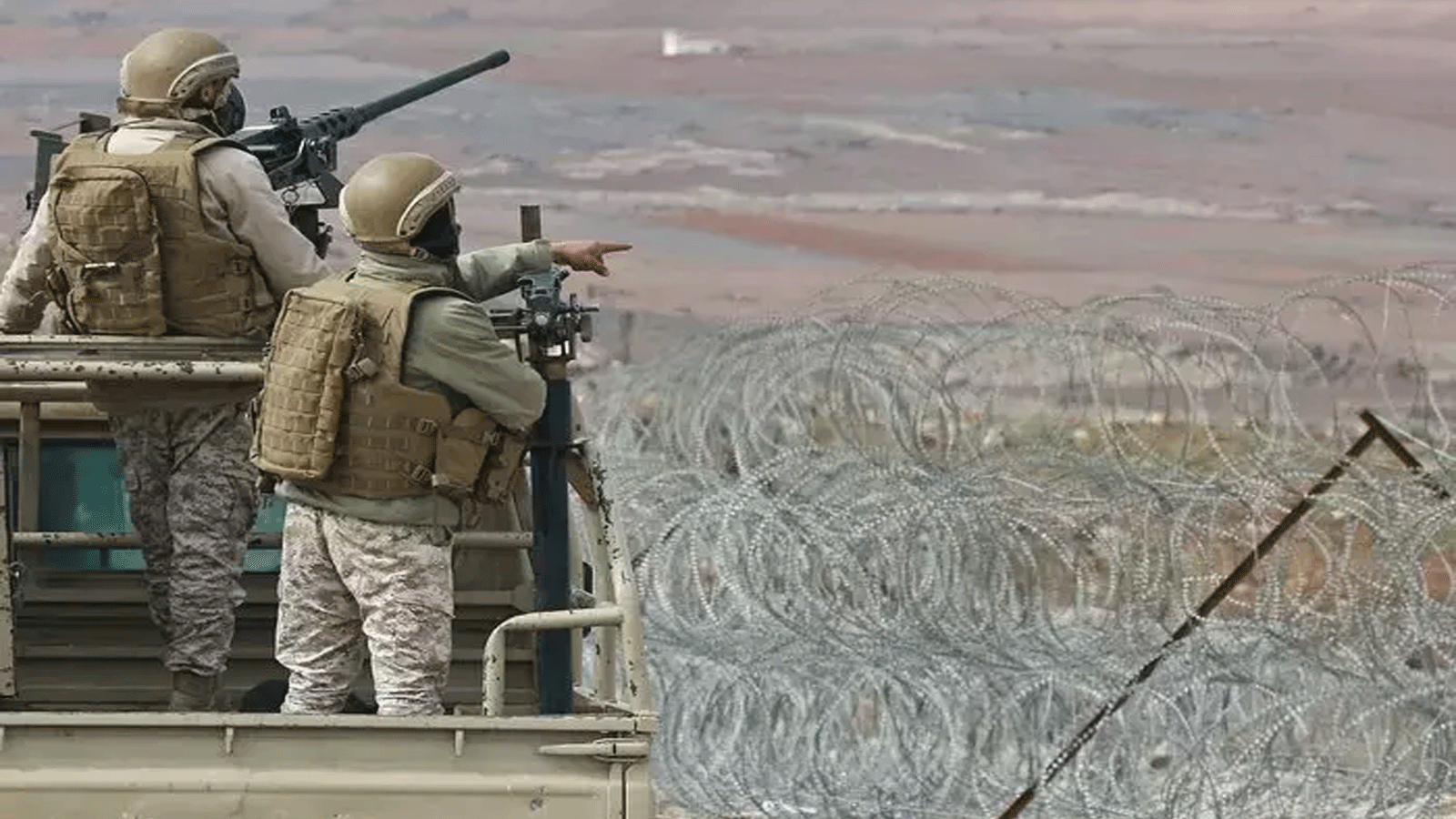 صورة التُقِطَت خلال جولة نظمها الجيش الأردني تُظهِر جنوداً يقومون بدوريات على طول الحدود مع سوريا لمنع التهريب. 17 شباط\ فبراير 2022