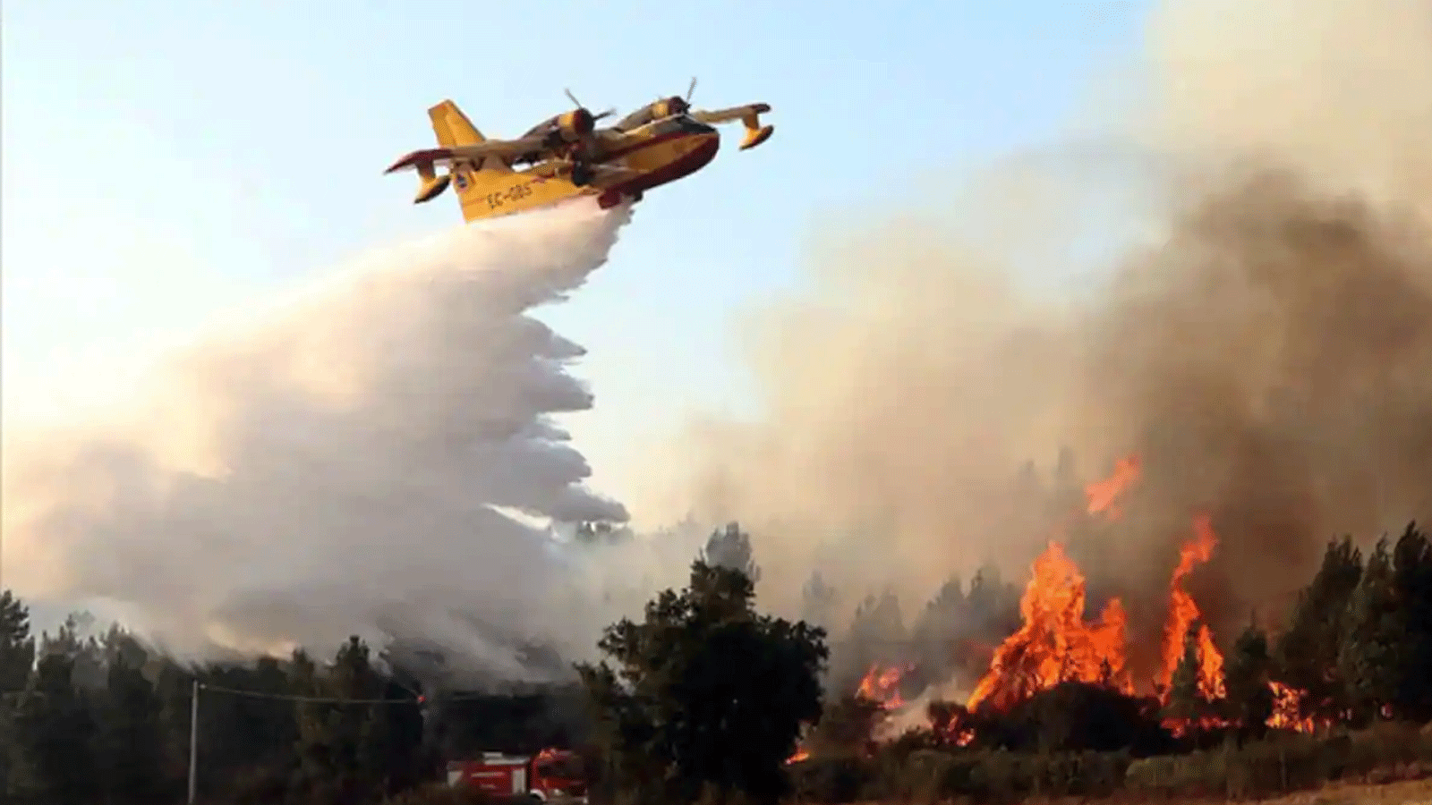 طائرة تعمل على إطفاء الحرائق في إسبانيا(تويتر)