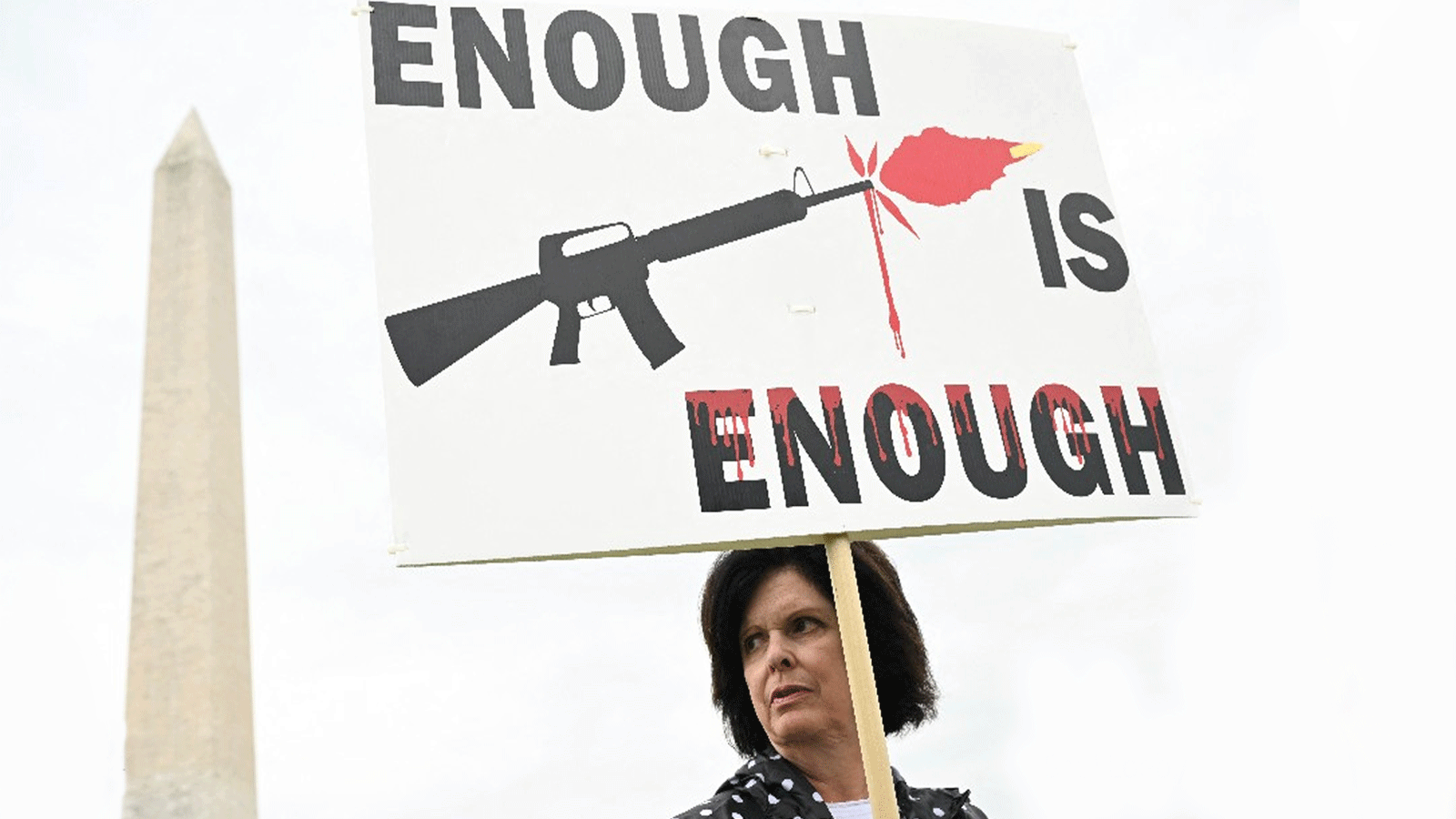 المتظاهرون يحملون اللافتات ضد حمل السلاح عقب المجازر التي وقعت مؤخراً في عدة ولايات أميركية