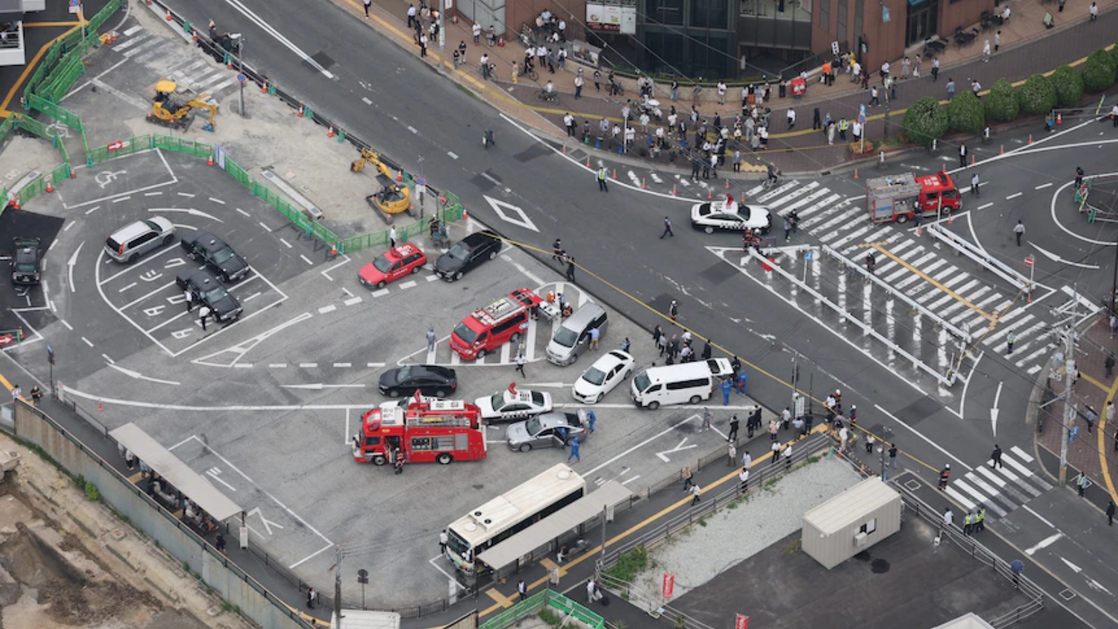صورة جوية تظهر الموقع الذي تم فيه إطلاق النار على شينزو آبي.