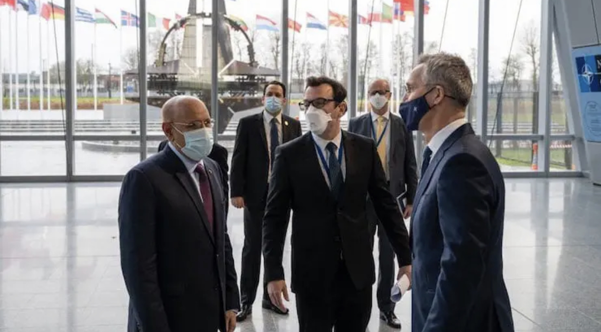  الرئيس الموريتاني محمد ولد الشيخ الغزواني ،لدى زيارته مقر حلف شمال الأطلسي (الناتو) في بروكسل.
