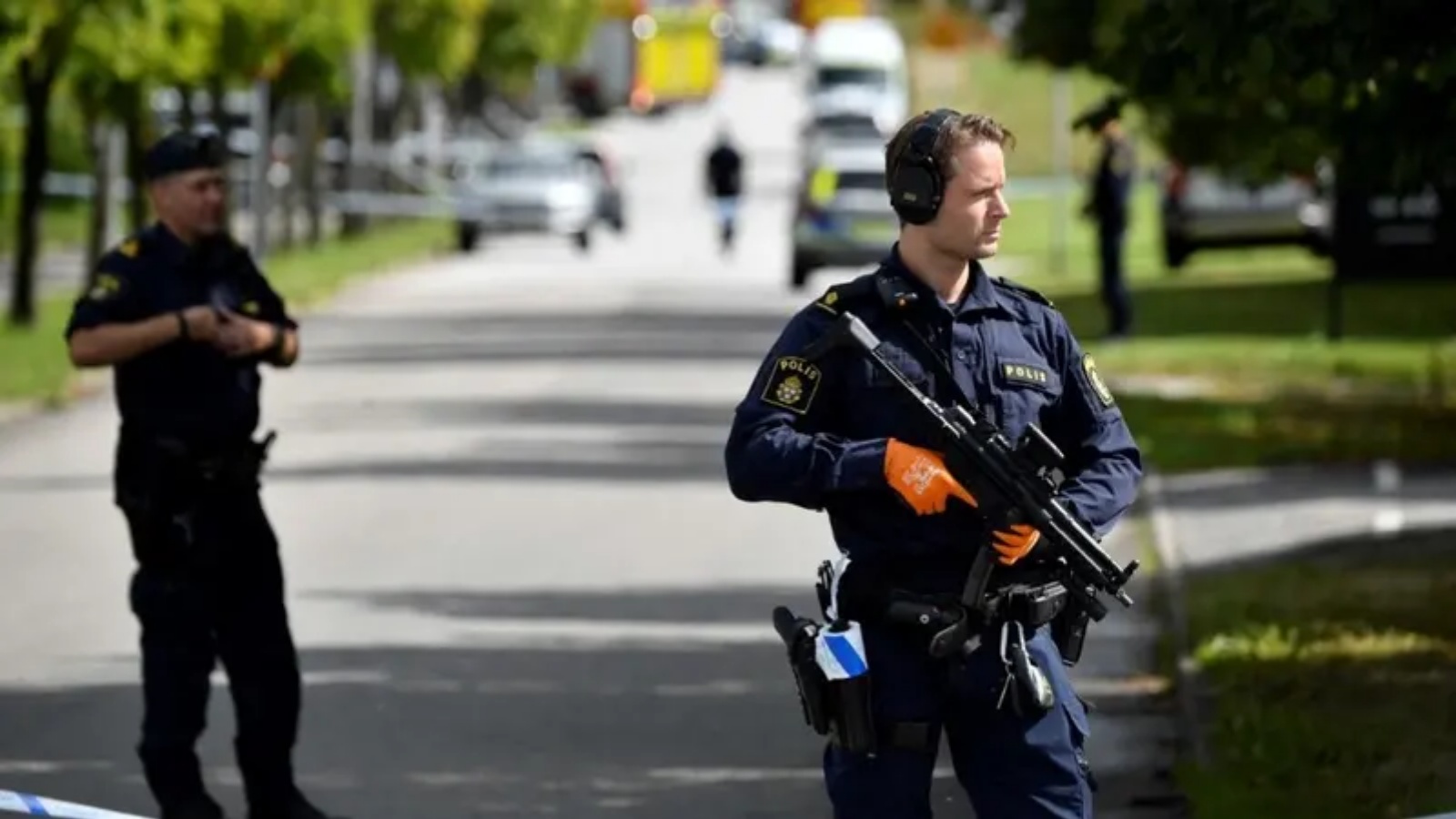 الشرطة بالقرب من مكان هجوم على ما يبدو على مدرسة في Esloev، جنوب السويد، في 19 أغسطس 2021