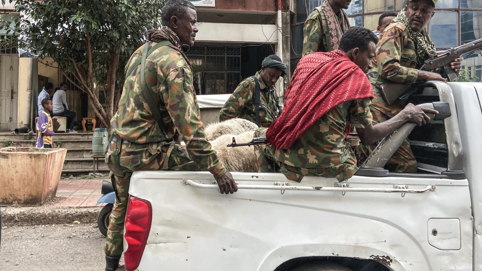 أعضاء من جماعة أمهرة المسلحة الذين يقاتلون إلى جانب القوات الفيدرالية والإقليمية ضد مقاتلين من منطقة تيغراي الشمالية