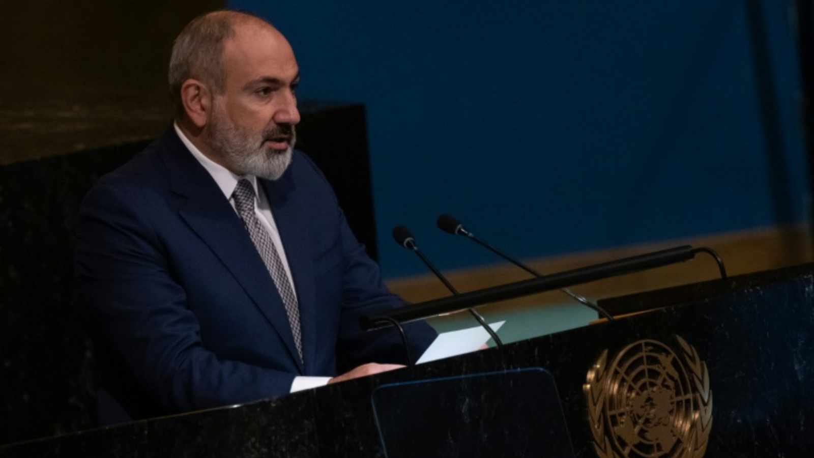 رئيس الوزراء الأرميني نيكول باشينيان يخاطب الدورة 77 للجمعية العامة للأمم المتحدة في مقر الأمم المتحدة في نيويورك