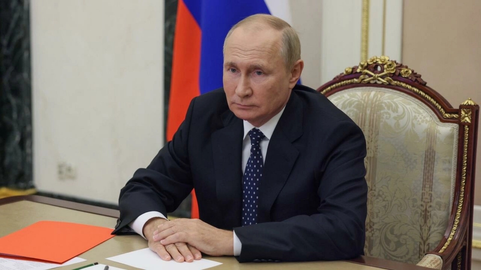 الرئيس الروسي فلاديمير بوتين يترأس اجتماعًا لمجلس الأمن عبر رابط فيديو في موسكو في 23 سبتمبر 2022