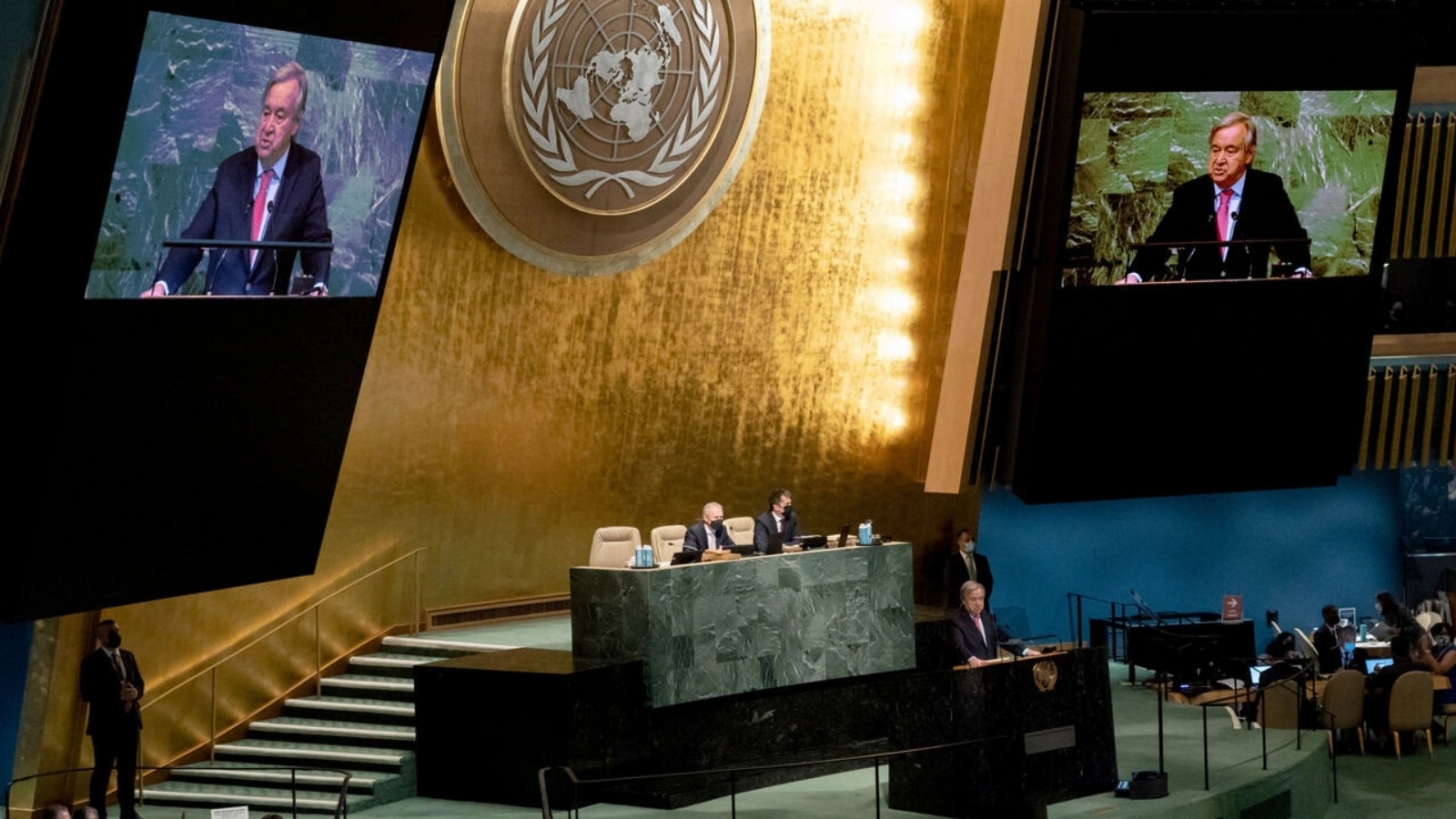 الأمين العالم للأمم المتحدة انطونيو غوتيريش خلال افتتاح أعمال الجمعية العامة السنوية للأمم المتحدة في 20 سبتمبر 2022 في نيويورك