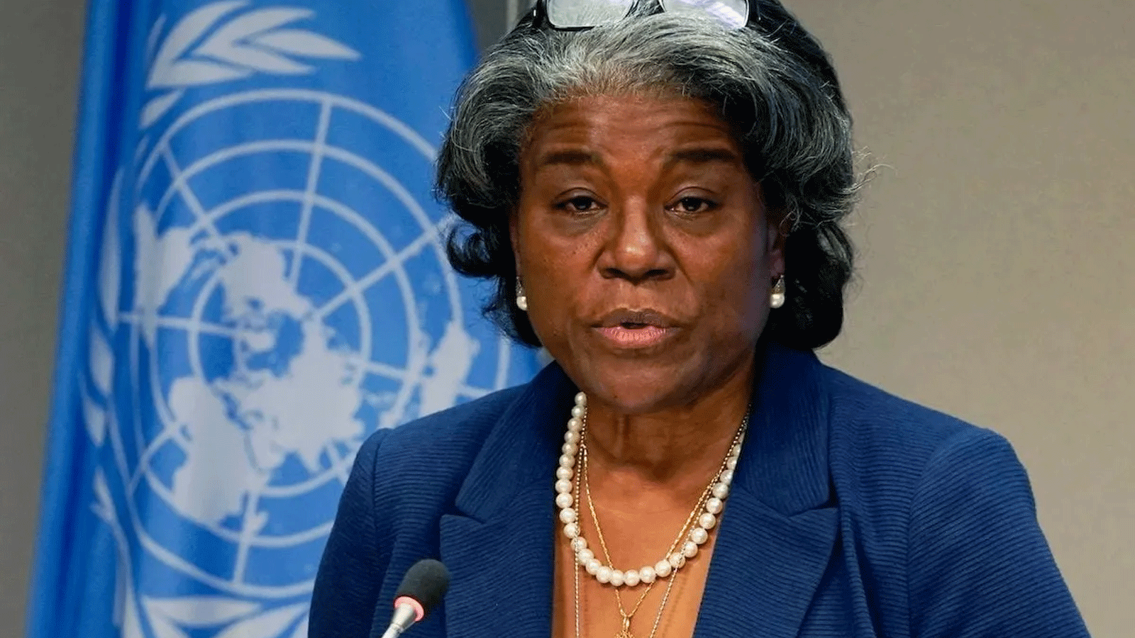 سفيرة الولايات المتحدة لدى الأمم المتحدة، ليندا توماس غرينفيلد، في مقر الأمم المتحدة\ نيويورك. 1 مارس / آذار 2021
