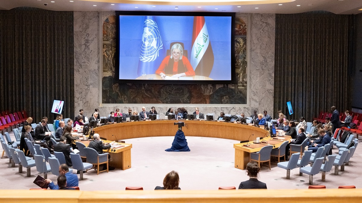 مجلس الامن الدولي يستمع في نيويورك الثلاثاء 4 اكتوبر 2022 الى احاطة رئئئئيسة بعثة الامم المتحدة في العراق جينين بلاسخارت عن آخر التطورات في البلاد (الامم المتحدة)