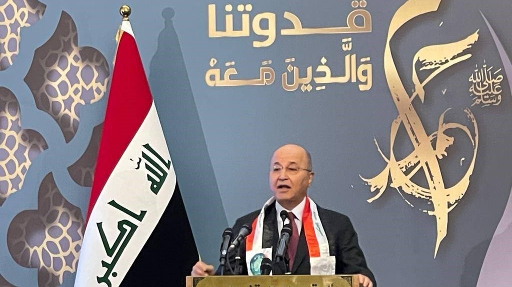 الرئيس العراقي برهم صالح محذرا السياسيين الجمعة 7 اكتوبر 2022 من نفاذ صبر العراقيين ازاء استمرار سوء اوضاعهم (تويتر)