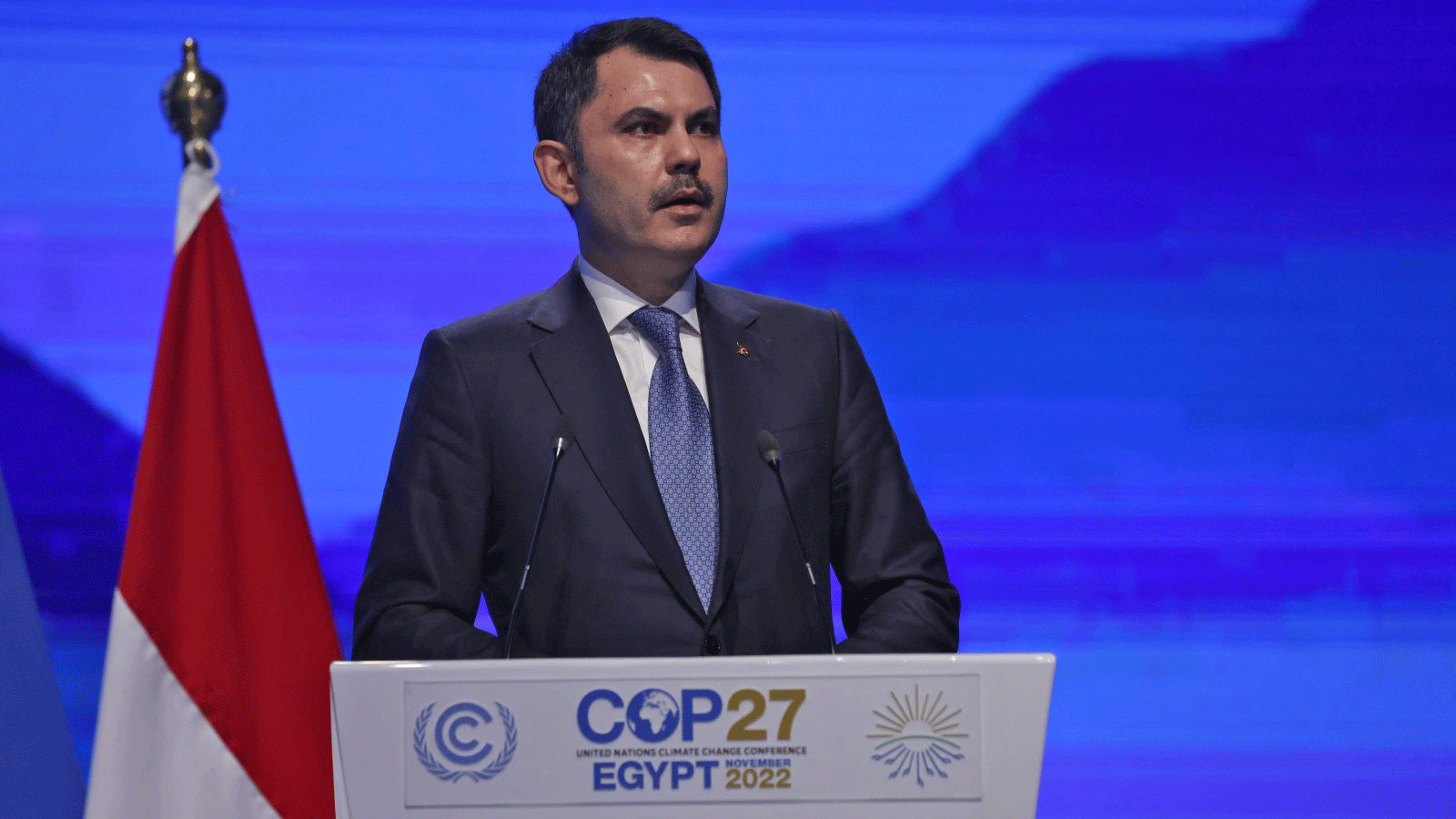 وزير البيئة والتخطيط العمراني وتغير المناخ مراد كوروم يلقي كلمة في مؤتمر COP27، في شرم الشيخ، مصر، 15 تشرين الثاني\ نوفمبر 2022