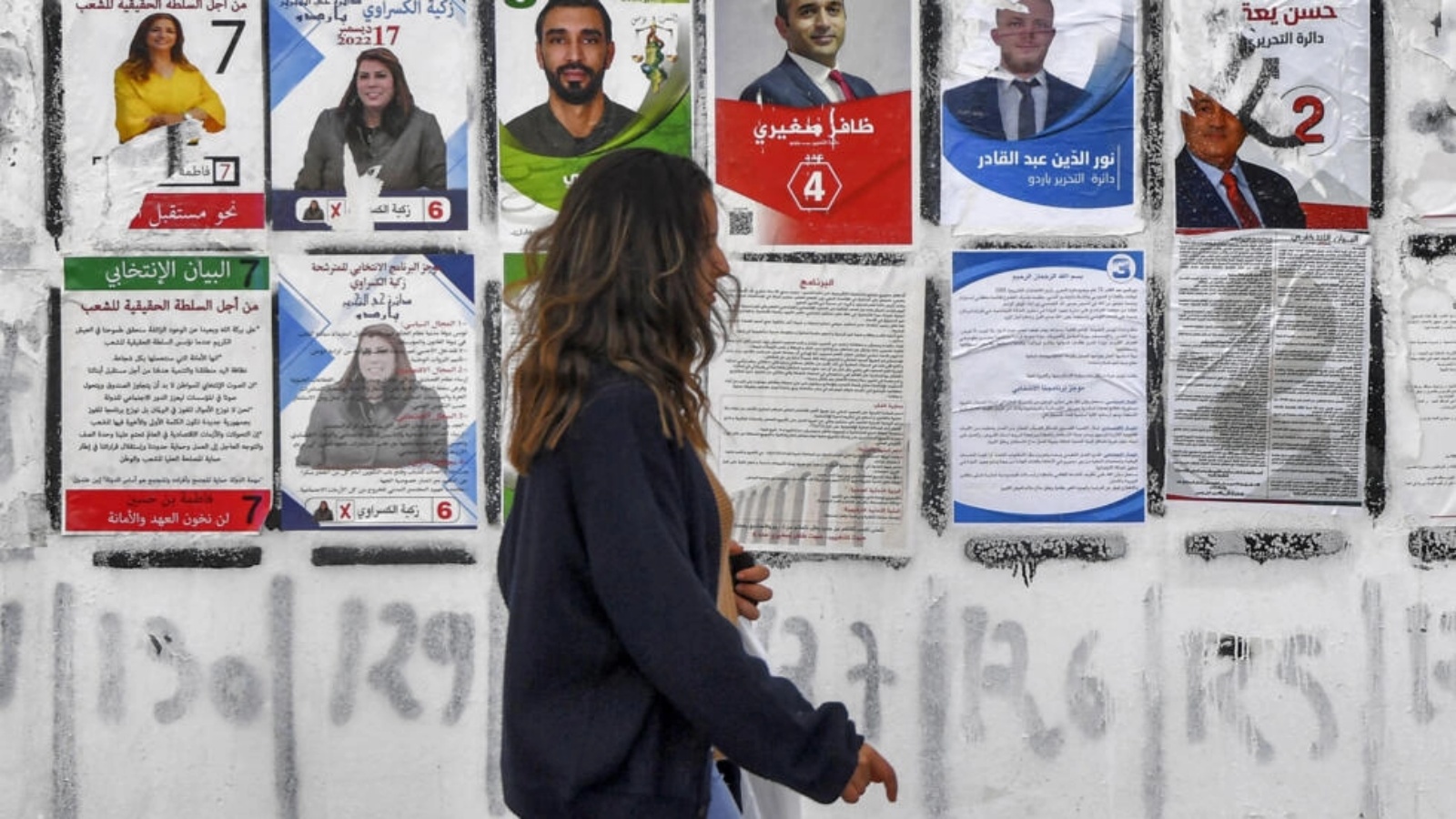 ملصقات انتخابية في العاصمة التونسية خلال حملة الاقتراع التشريعي في 14 ديسمبر 2022