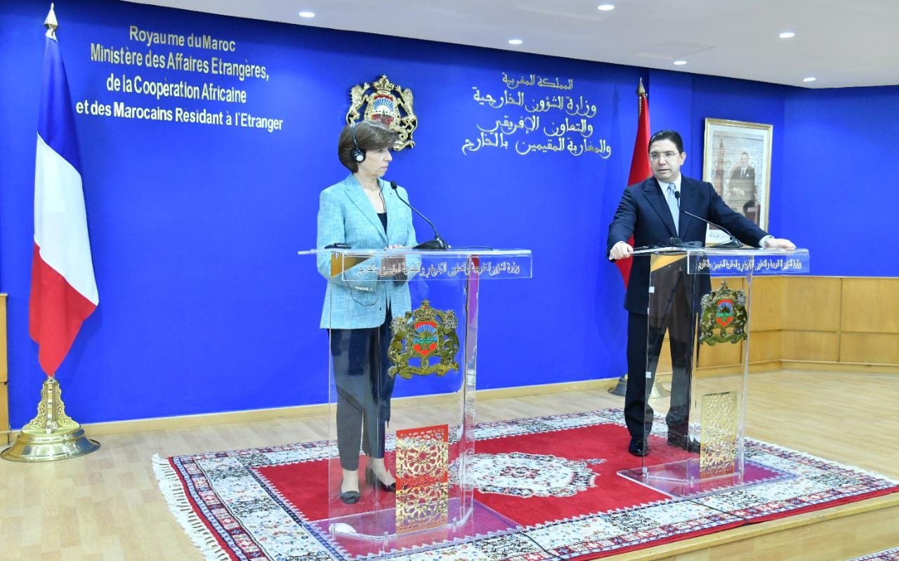 ناصر بوريطة وكاترين كورونا خلال مؤتمر صحافي مشترك 