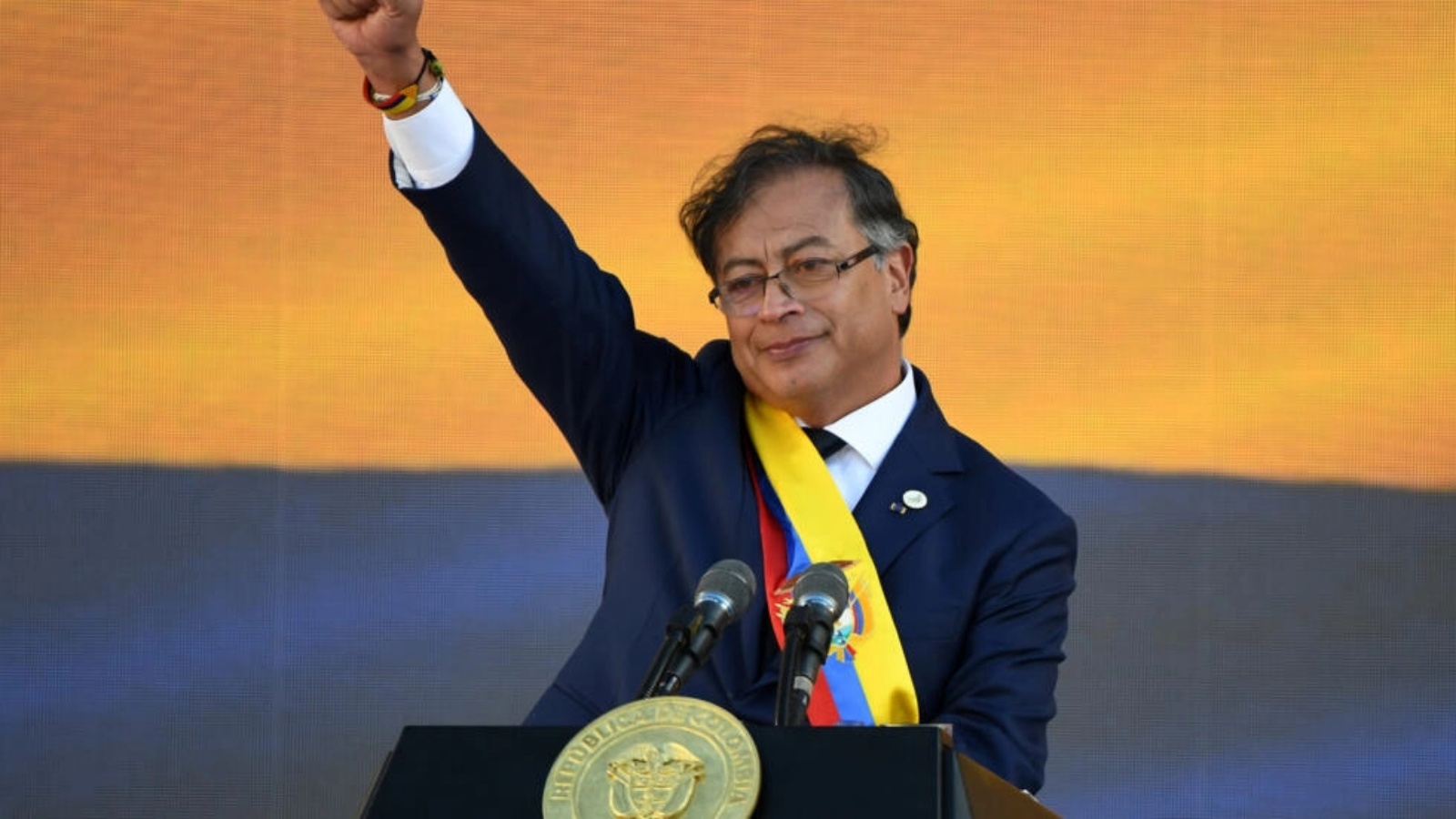 الرئيس الكولومبي غوستافو بيترو في ختام مراسم تنصيبه في بوغوتا في 7 أغسطس 2022 