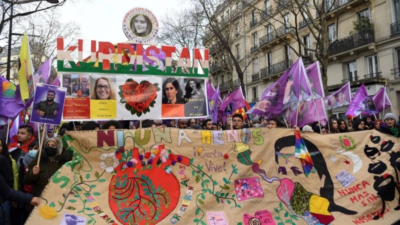 مسيرة وإحياء لذكرى الناشطات الكرديات الثلاث اللواتي قُتلن في عام 2013، في باريس في 7 يناير 2023