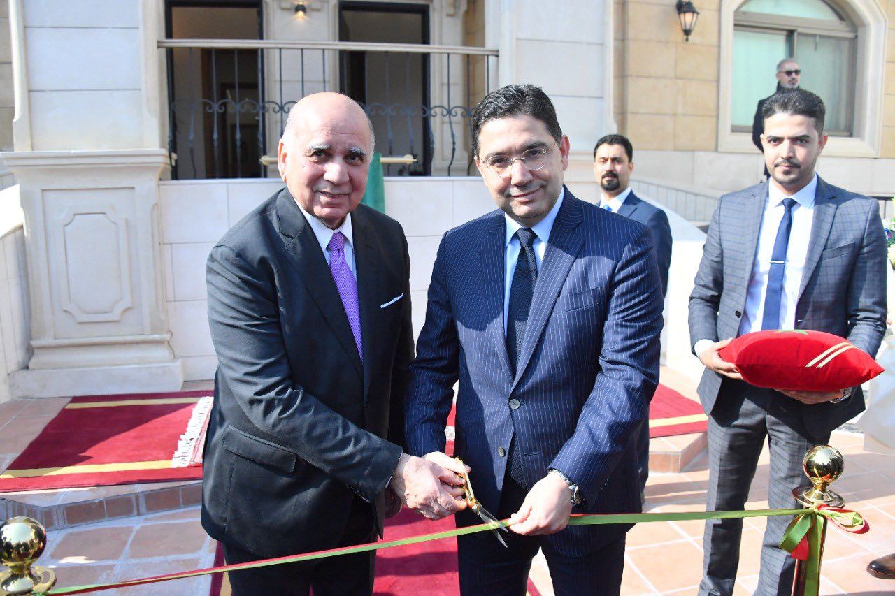 بوريطة وحسين خلال افتتاح السفارة المغربية في بغداد 