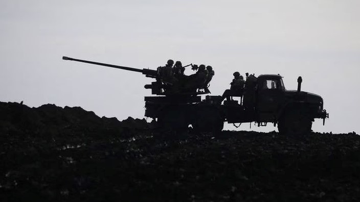 مدفع أوكراني مضاد للطائرات بالقرب من بلدة باخموت في منطقة دونيتسك في 20 يناير 2023
