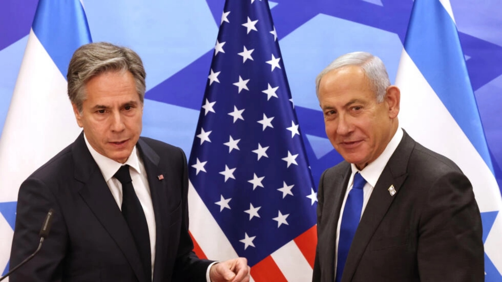 وزير الخارجية الأمريكي أنطوني بلينكين ورئيس الوزراء الإسرائيلي بنيامين نتنياهو يعقدان مؤتمراً صحفياً مشتركاً في القدس