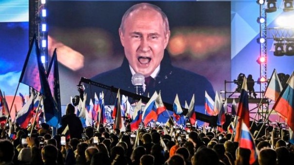 بوتين خطيبًا في حفل الإعلان عن ضم أربع مناطق أوكرانية إلى روسيا في 30 سبتمبر 2022