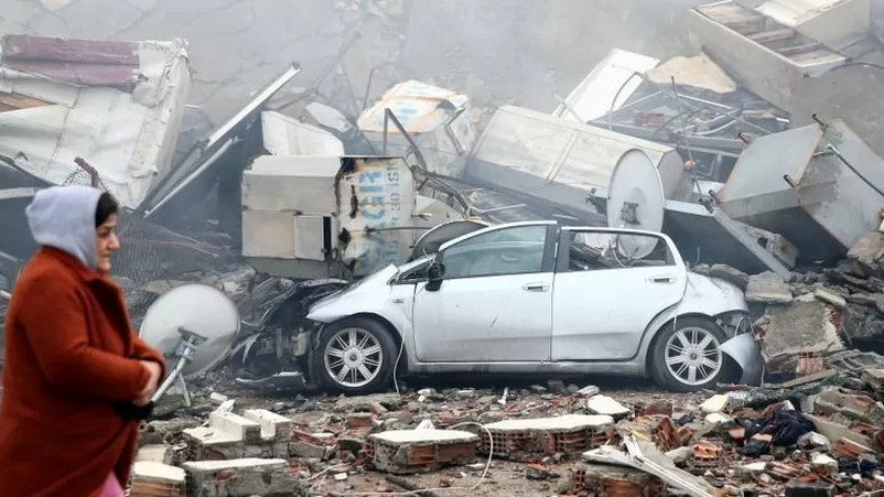 جانب من الدمار الذي سببه الزلزال الذي ضرب تركيا وسوريا في 6 فبراير 2023