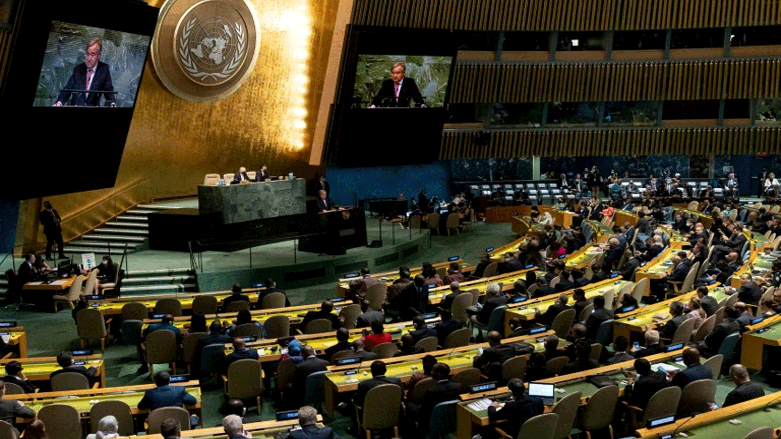 الأمين العام للأمم المتحدة أنطونيو غوتيريش يتحدث في افتتاح الجمعية العامة للمنظمة الأممية. 22 شباط\فبراير 2023