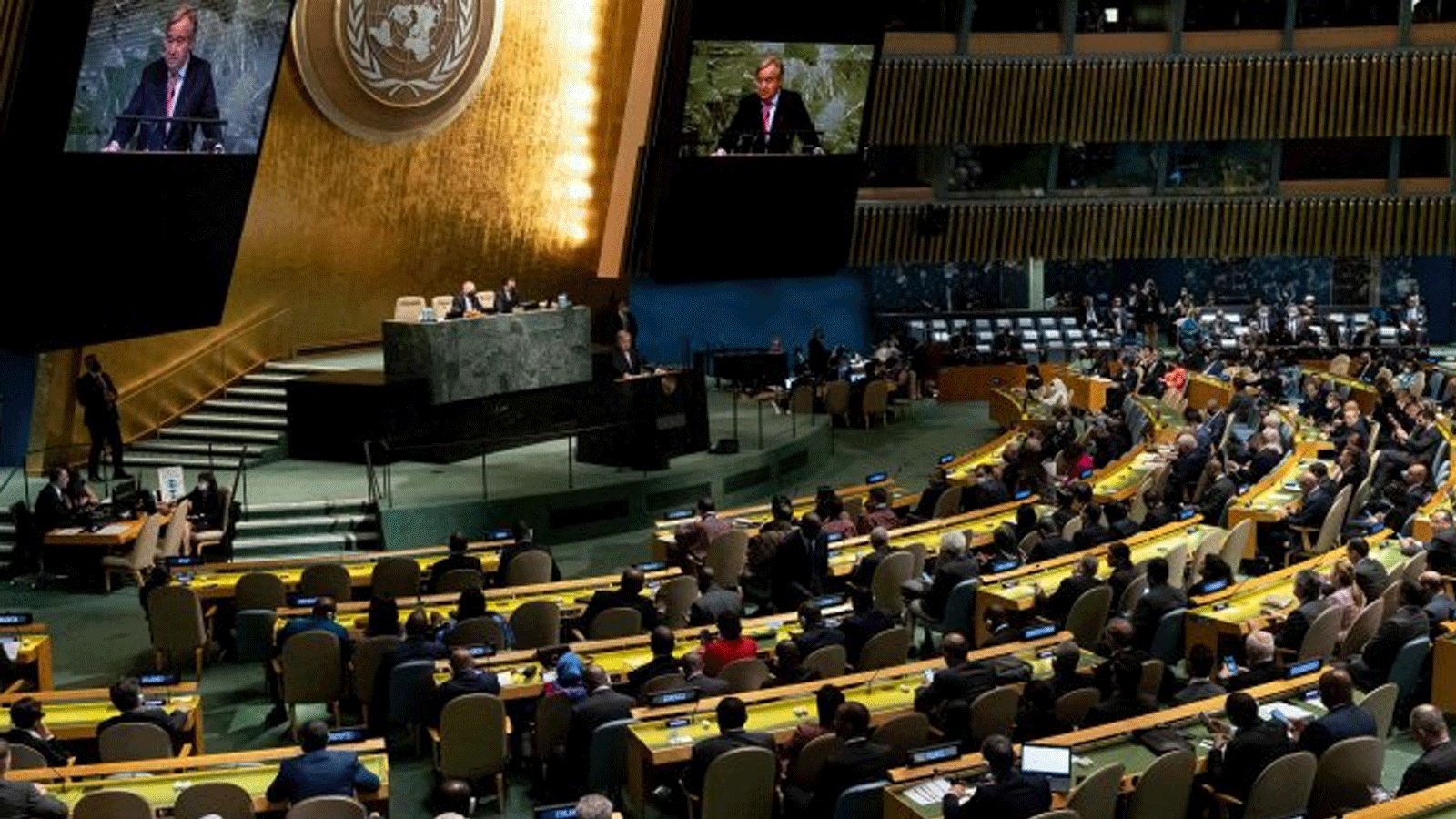 الأمين العام للأمم المتحدة أنطونيو غوتيريش يتحدث خلال الجمعية العامة للأمم المتحدة