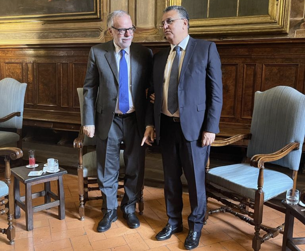 جانب من لقاء الوزيرين عبد اللطيف وهبي وأندري ريكاردي في روما