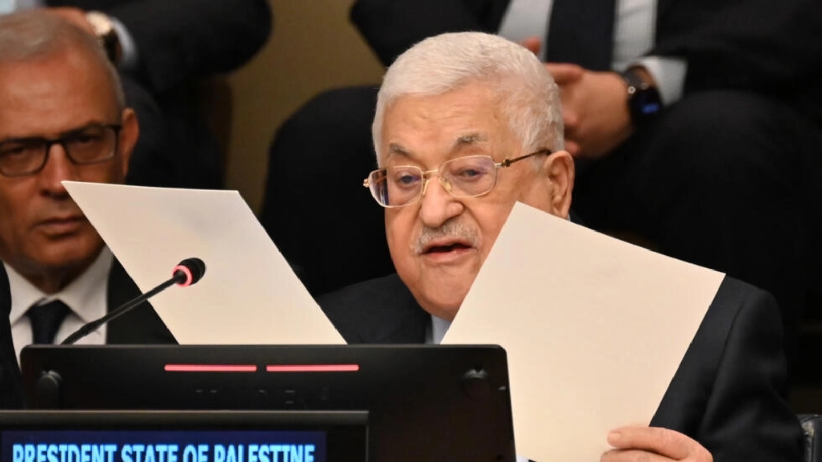 الرئيس الفلسطيني محمود عباس في مقر الامم المتحدة بنيويورك في 15 مايو 2023 