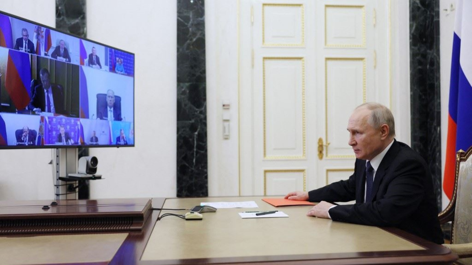 بوتين يترأس، عبر الفيديو، اجتماعا لمجلس الأمن الروسي، في الكرملين بموسكو 7 يوليو 2023