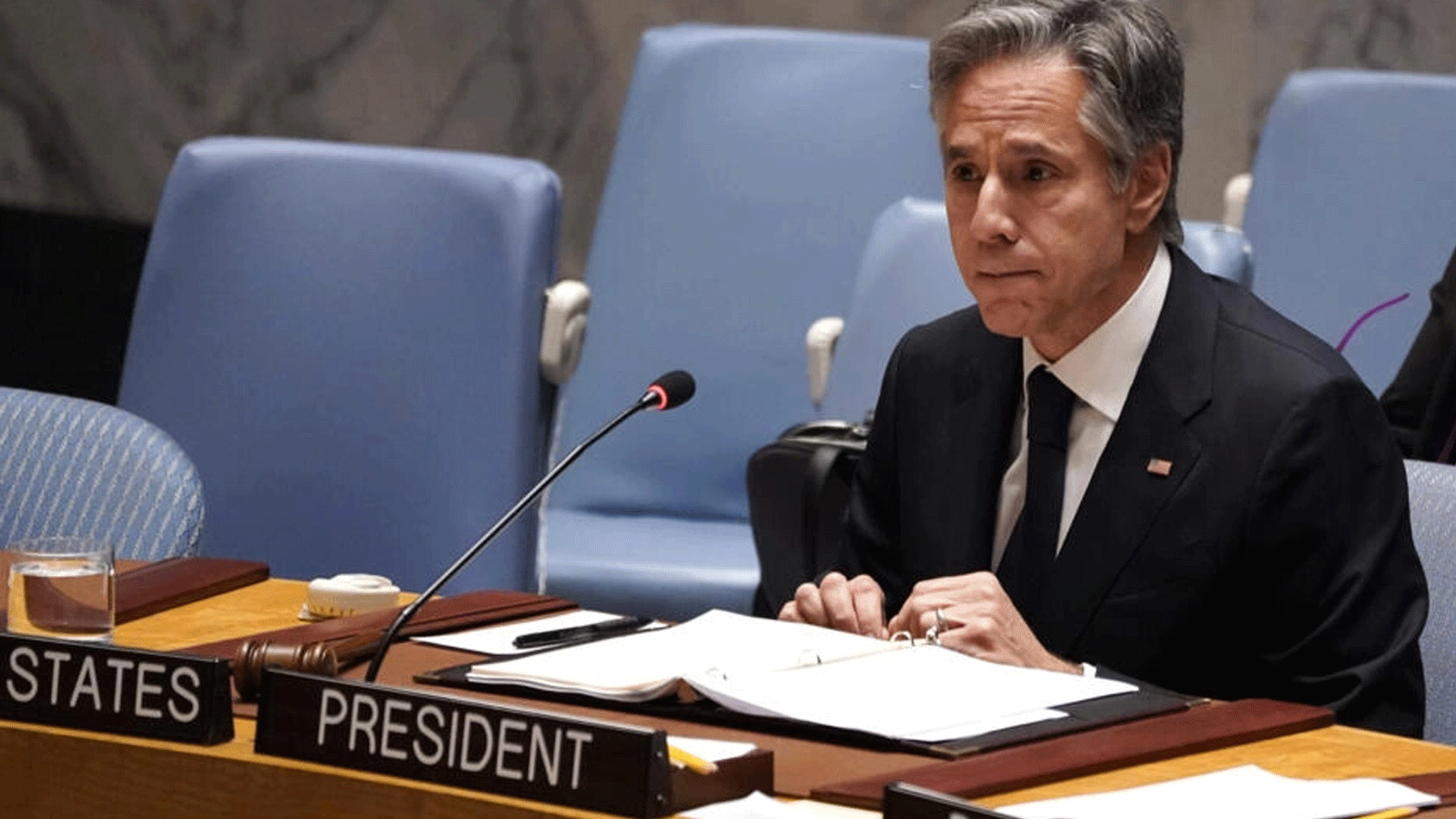 وزير الخارجية الأميركي أنتوني بلينكين يتحدث خلال اجتماع مجلس الأمن التابع للأمم المتحدة حول الأمن الغذائي، في مقر الأمم المتحدة في مدينة نيويورك في 3 أغسطس\آب 2023