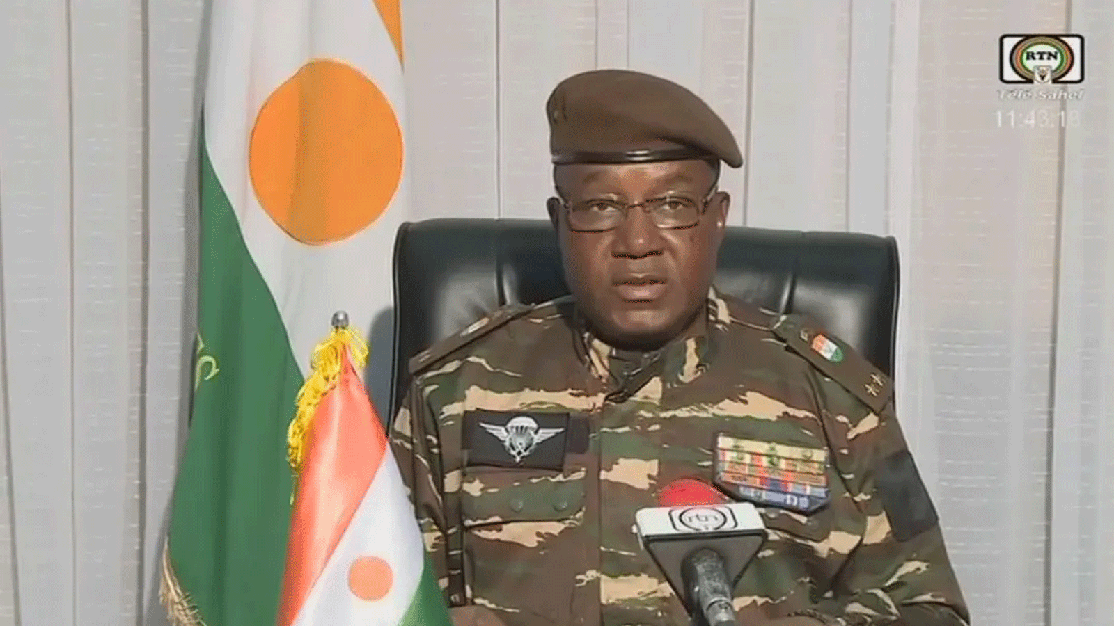 صورة التقطتها وكالة فرانس برس من ORTN - Télé Sahel في 28 يوليو (تموز)2023 تظهر الجنرال عبد الرحمن تشياني، القائد العسكري للنيجر