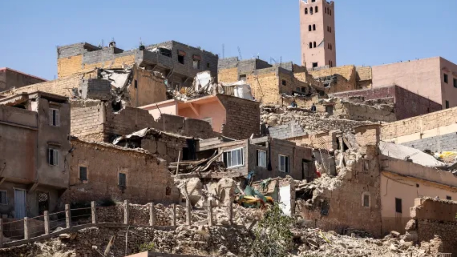بيوت مدمرة بفعل الزلزال الذي ضرب مراكش في المغرب