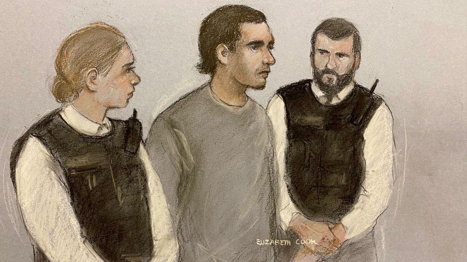 رسم للجندي الهارب خليفة لدى مثوله امام محكمة وستمنستر اللندنية